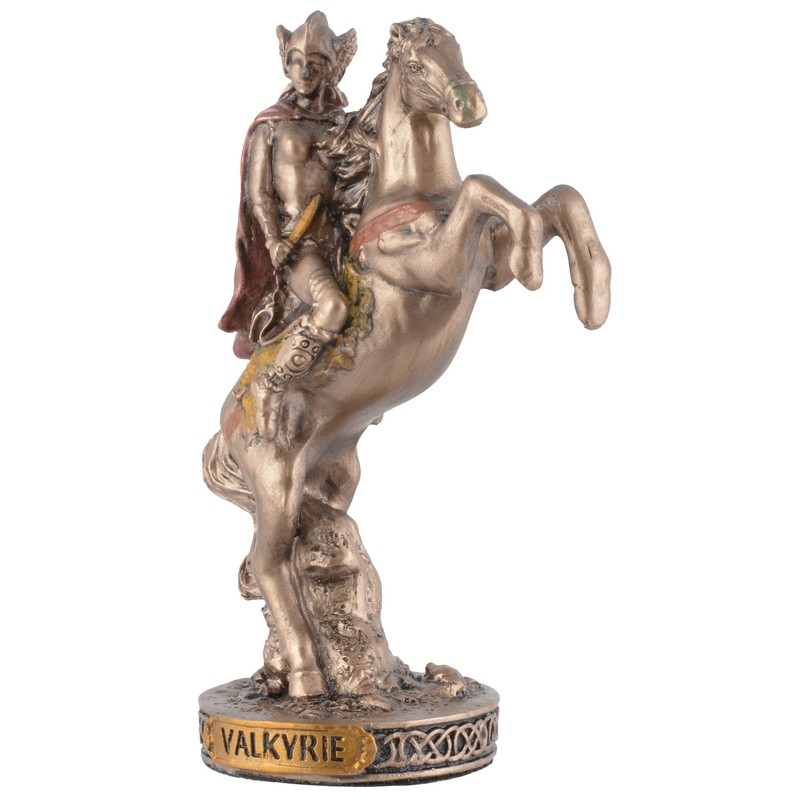 Veronese Miniature Figurine Germanic Valkyrie on Horse, Hand-Painted Bronze
