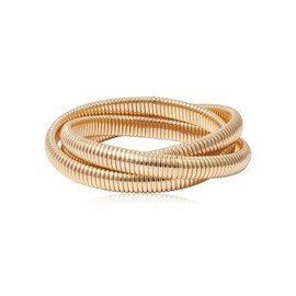 Hilufiet 3pcs Chunky Interlocking Layered Snake Chain Bracelets Set Gold Plated Stackable Creative Wrap Bracelets Set for Women-Gold