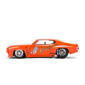 Jada Toys Big Time Muscle 1:24 1971 Pontiac GTO Diecast Car - Opening Doors, Hoods, Trunks, Rubber Tires (Orange)