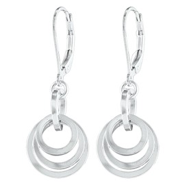 Casual Sold Sterling Silver Leverback Earrings for Women - Small Chunky Silver Dangle Earrings - Simple Circle Designer Jewelry - Cute Jewelry Gift Idea for Wife or Mother