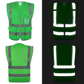 Dazonity High Visibility Reflective Safety Vests With Zipper & Pockets,2pcs,2XL,Yellow & Green,for Men,Women,Workers,Jogging,Walking,Cycling,Construction,Warehouse,Motorcycle,