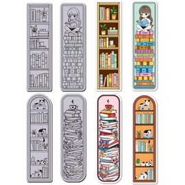 GLOBLELAND Bookshelf Bookmark Cling Rubber Stamp 22x18cm/8.7x7inch Book Frame EVA Cling Mount Stamps Cat Lady Reading Bookmarks Rubber Stamp Set for Card Making Photo Album Decor DIY Scrapbooking