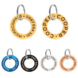 PAW ID Custom Dog Washer Style Round Tags, Cute Double Sided Engraved Stainless Steel in Silver, Gold, Rose Gold, Blue and Black, Free Split Ring (Black,Small)