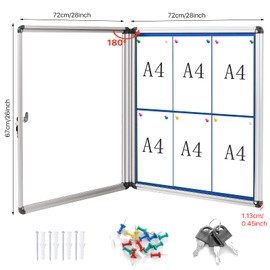 Swansea Lockable Noticeboard Bulletin Pin Fabric Boards Tamperproof with Mounting Screws 28x26 inch (6xA4)