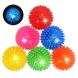 Novkin 6-Pack 2.5” LED Light-Up Squeaky Dog Toy Balls ，Durable Interactive Glow Fetch Toys for Aggressive Chewers，BPA Free Non-Toxic, Spiky Puppy Chew Balls