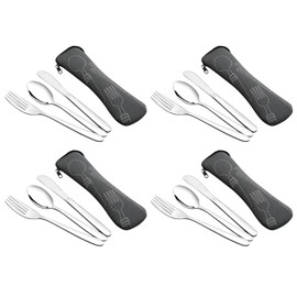 Knifefish Set of 4 Travel Cutlery Flatware Set with Case, Reusable Travel Silverware Set, Portable Travel Utensils Set