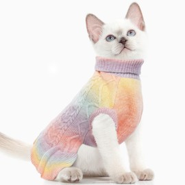 KATZINST Dog Jumper, Beautiful Dog Jumper Christmas, Dog Jumper and Cat Jumper, Warm Turtleneck Dog Jumper for Medium Dogs and Cats, Bulldog, Schnauzer, Siamese Cat, Rainbow, M