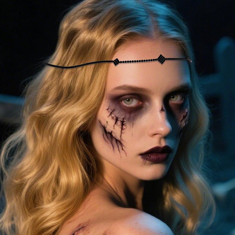 Aukmla Rhinestone Headpiece Head Chain Jewelry Prom Costume Headband for