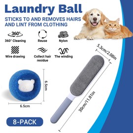 Pack of 8 Washing Machine Pet Hair Remover Lint Ball + 1 Brush Hair Remover, Pet Hair Remover, Washing Machine, Reusable Washing Machine Hair Remover, Anti-Winding Washing Balls (Blue)