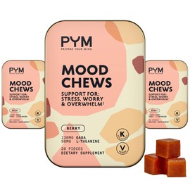 PYM Berry Mood Chews Support for Stress, Worry & Overwhelm, 60 Count | 130mg GABA, 90mg L-Theanine | Vegan, Non-GMO, Gluten-Free, No Added Sugar | All-Natural Mood Balance Supplement Made in USA