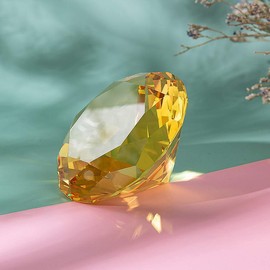 LONGWIN 100mm(3.9") W Crystal Diamond Paperweight Ornament Home Venue Decorations Solid Color Yellow