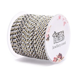 Elecrelive 21.8 Yards Metallic Macrame Cord 1.5mm 4-ply Polyester Twisted Cord Braided Twine Colorful Macrame String for Bracelets Gift Wrapping Wall Hanging Plant Hanger, Black and Gold