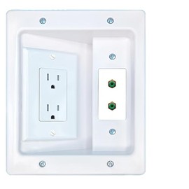 RiteAV 2 RCA-Green Recessed Wall Plate Cable Concealer Management Kit with Power Outlet Hides Cords and Cables