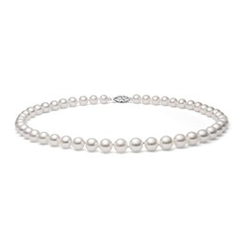 7.5-8mm Sterling Silver White Freshwater Cultured Pearl Necklace AA+ Quality, 17"