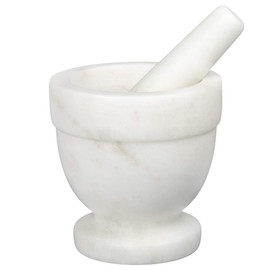 Creative Home Natural Marble Mortar and Pestle Set Spice Grinder Guacamole Molcajete Bowl Kitchen Spices Herbs Pesto Grinder, 4" Diam. x 4" H, Off-White