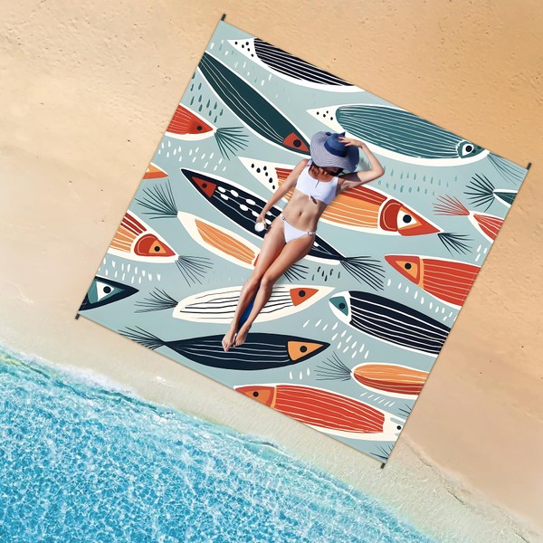 WTVIDAS Large Beach Blanket Waterproof Sandproof 79"x 83" for 1-4