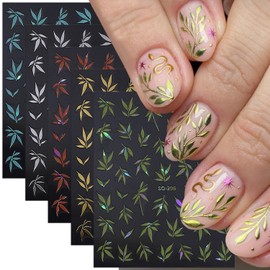 5 Sheets Fall Nail Stickers for Nail Art 3D Self-Adhesive Autumn Leaves Nail Art Stickers Orange Blue Green Silver Gold Leaf Nail Decals Fall Nail Design Sticker for Women Manicure