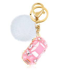Tobestu Fashion Beetle Car Key Ring Korean Style Keychain Pompom Accessories Charms for Wallet Purse Phone Bag Y2271 (Jelly Pink)