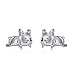 VONALA French Bulldog Earrings Stud 925 Sterling Silver Cute Dog Jewellery Gifts for Women Girls (Silver)