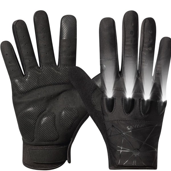 Anti-Slip Full Finger LED Flashlight Gloves for Walking/Cycling/Running/Fishing/Out Door Activities