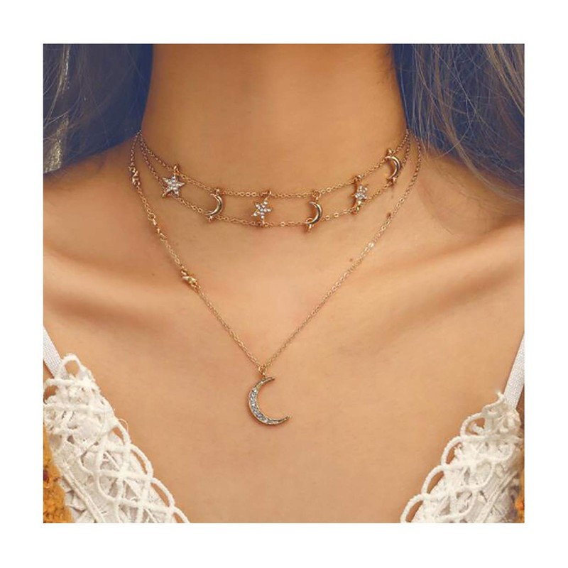 Chargances Bohemia - Collar de oro con luna y estrellas