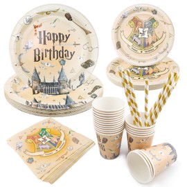 Jeinbuil Harry Birthday Decoration Magic Wizard Party Tableware Set 20 Guests Harry Birthday Party Decorations Paper Plates Children's Birthday Party for Birthday Decoration Boys Girls Parties