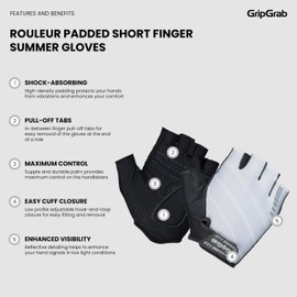 GripGrab Rouleur Padded Short Finger Summer Cycling Gloves Comfortable Half Finger Fingerless Cushioned Bicycle Glove