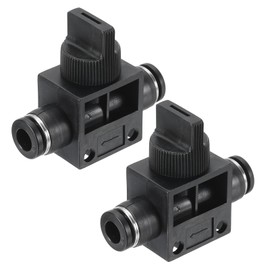 PATIKIL 1/4" Pneumatic Ball Valve, 2 Pack 1/4" OD Push to Connect Tube Fittings Ball Valve Union Straight Air Flow Control Valve for Air Hydraulic, Black Silver
