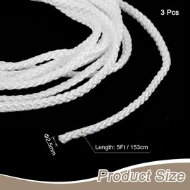 uxcell 3Pcs Cord Loop for Window Shades, 2.5mm 5Ft Nylon Satin Cord Window Blind Looped String Braided Lift Shade Cord for Pleated Shades Blind Shade DIY, White