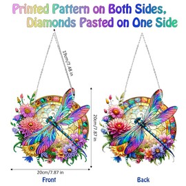 Diamond Painting Window Pictures, Double-Sided Diamond Painting Window Pictures Pendant, Flowers and Dragonflies, DIY Crystal Painting Pendant with Chain, Entrance Diamond Painting Decoration for Home