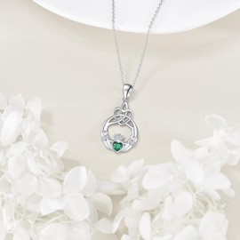 VENACOLY Claddagh Necklace S925 Sterling Silver Celtic Knot Pendant Irish Claddagh Chain Love Celtic Jewellery Gifts for Women, Sterling Silver, No Gemstone