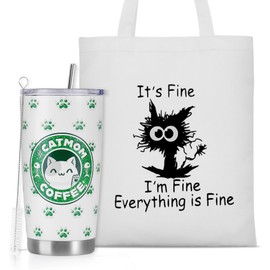 Cat Mom Gifts for Women, Cat Gifts for Cat Lovers, Funny Crazy Cat Lady Birthday, Mothers Day Gifts, Cat Themed Gifts for Wife, Women Friend, Sister, Grandma, 20 OZ Cat Tumbler & Canvas Tote Bag
