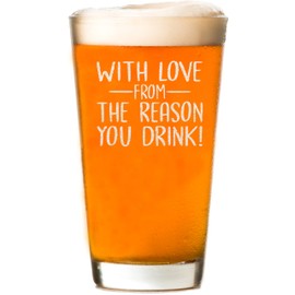 CARVELITA With Love From The Reason - 16oz Engraved Beer Glass - Birthday Gifts For Dad - Father Day Gifts - Funny Dad Gifts - Best Dad Ever Gifts - Sarcastic Gifts For Dad - Gifts From Wife