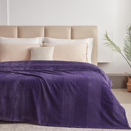 KORBLISS Fleece Queen Blanket for Couch and Bed, 90x90 Inches Soft Cozy 3D Decorative Jacquard Flannel Blankets, Lightweight Fuzzy Warm Throws for Sofa, All Seasons,Purple- Wave