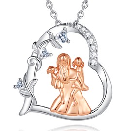 CELESTIA Necklace Mother Daughter and Son Heart Necklace 925 Silver Mum Jewellery Mother's Day Birthday Gifts for Mum Daughter Grandma Stepmother Mother in Law, Sterling Silver, Cubic Zirconia