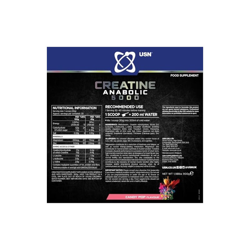 USN Creatine Anabolic Creatine & BCAAs I Candy Pop I
