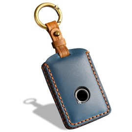 Aoocar Leather Key Fob Cover, Compatible with Volvo XC90, XC60, XC40, S60, S90, V90, Compatible with Polestar 1/2/3 etc, No Screw Design Key Holder Protector, Blue