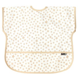 Plie Short Sleeve Waterproof Bib for Toddlers – Easy Clean Feeding Apron for Mealtime, Daycare, Self-Feeding & Messy Play, Lightweight BPA-Free Baby Bib (6–24 Months), Feeding - Beige Star