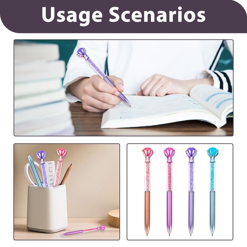 4 Pack Crystal Diamond Pen, Sparkly Ballpoint Pens with Blue