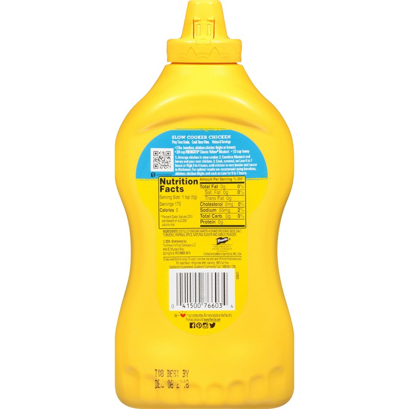 French's Classic Yellow Mustard Squeeze Bottle, Family Size, 30 oz,