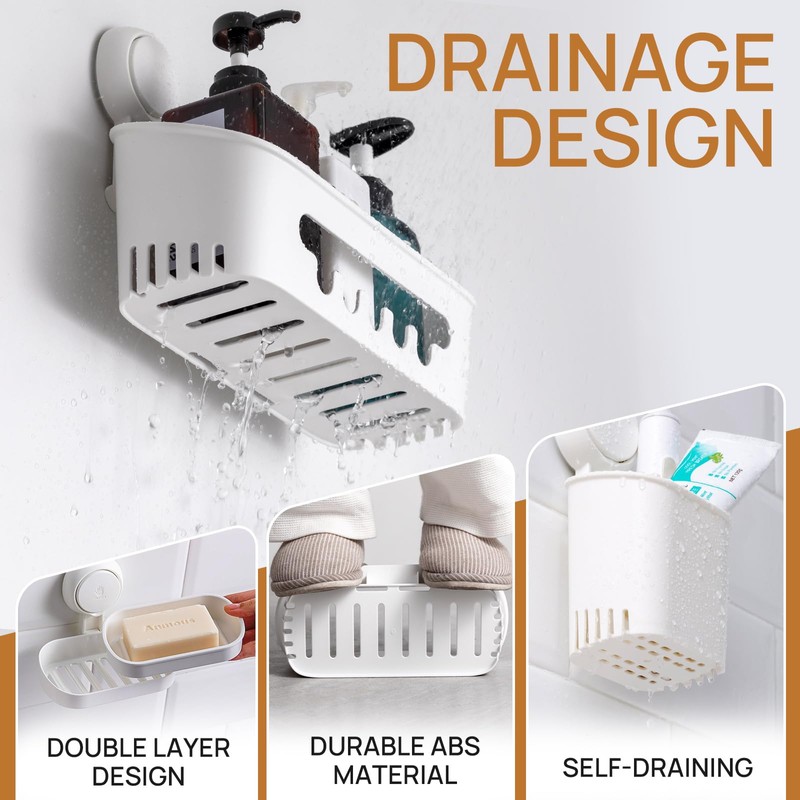 LEVERLOC Shower Caddy Suction Cup Set Shower Organizer & Soap