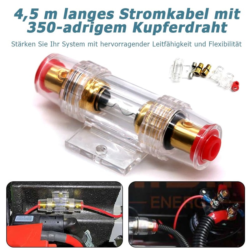 Abnaok Car Amplifier Cable Set, 10 GA, Connection Set, Car