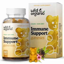 Wild & Organic Immune Support Gummies - Elderberry 1000mg & Vitamin C 500mg - Natural Immune Support Supplement - Vegan Immunity Gummies with Vitamin C D Zinc - 60 Count