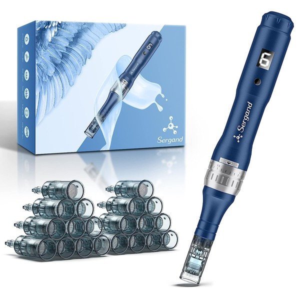 Professional Wireless Microneedling Pen with 20 Replacement Cartridges - Adjustable Micro Needling Professional Microneedle Machine,6 Pcs 16-Pin+6 Pcs 36-Pin+6 Pcs 42-Pin+2 Pcs Nano-Blue