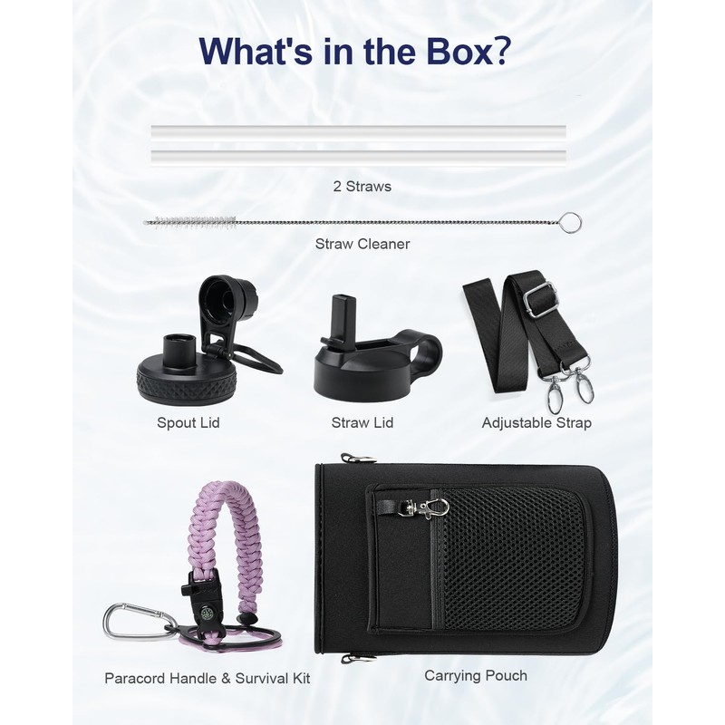 64oz Insulated Water Bottle with Paracord Handle, INSPI Half Gallon