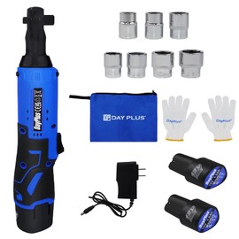 Qimu Cordless Electric Ratchet Wrench Set,12V Electric Ratcheting Wrench Tool Kit 3/8" with 2-Pack 1.5Ah Li-ion,60-Min Fast Charger,7-Piece Sockets,40 Nm Max Torque,for Car Repair,Furniture Assembly