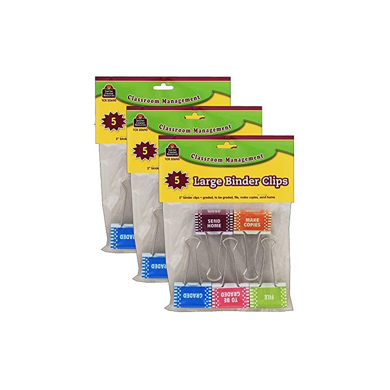 Teacher Created Resources® Classroom Management Large Binder Clips, 5 Per