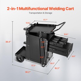 VEVOR Welding Cart, 2 Drawers Welder Cart Heavy Duty with Anti-Theft Lockable Cabinet, 350LBS Static Weight Capacity, 360° Swivel Wheels, Tank Storage Safety Chains for MIG TIG Welder, Plasma Cutter