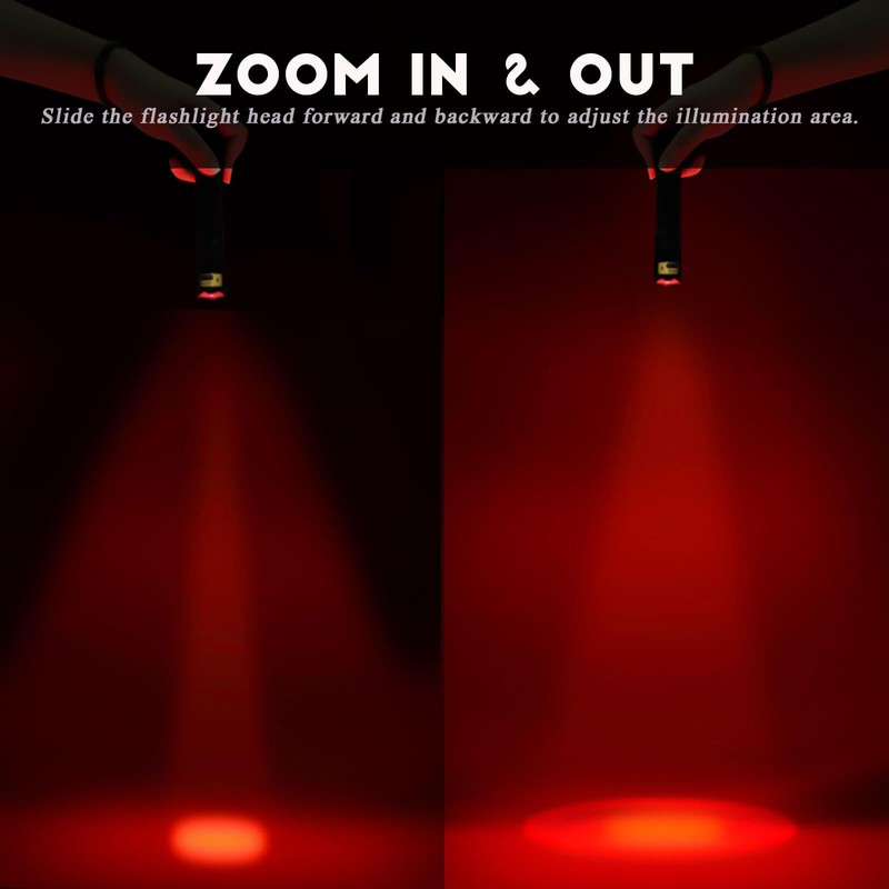 METII Red Flashlight Rechargeable, High/Low Red Light & White Light