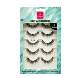 Kooyou Classic Natural False Eyelashes,Wispy Eye Lashes,Natural Brown&black Mix Matter PBT,3D Curl Fake Eyelashes,Fluffy & comfortable,Reusable Adhesive Eyelashes,#Q10 Includes 5 Pairs of Lashes